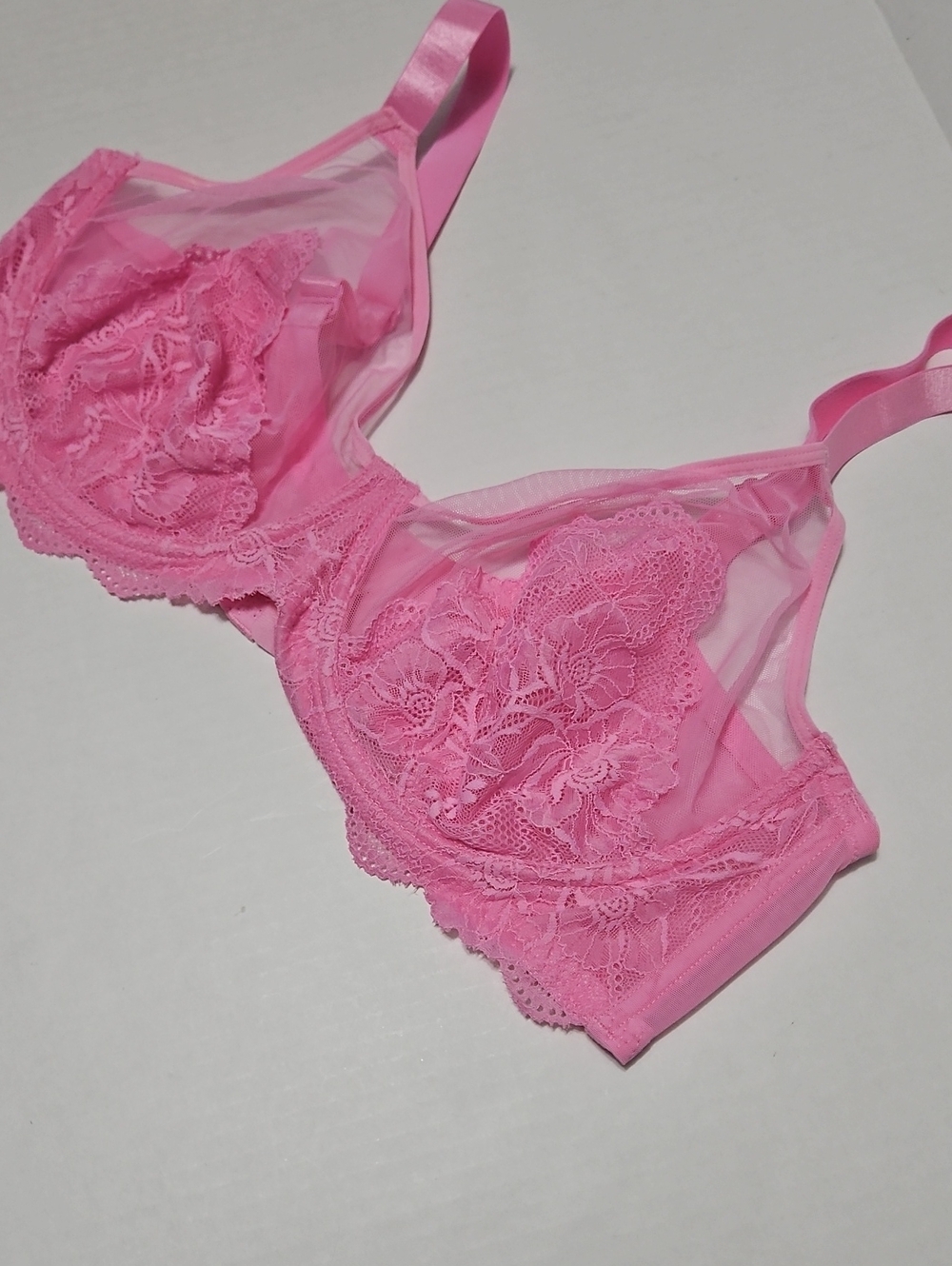 She Curve Sheer Lace Unlined Bra - Pink Size 42E